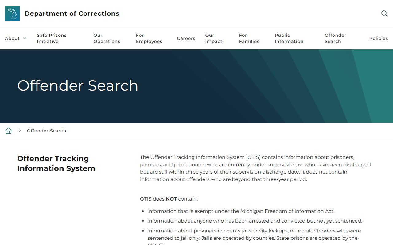 MDOC OTIS explainer for MDOC inmate population searches