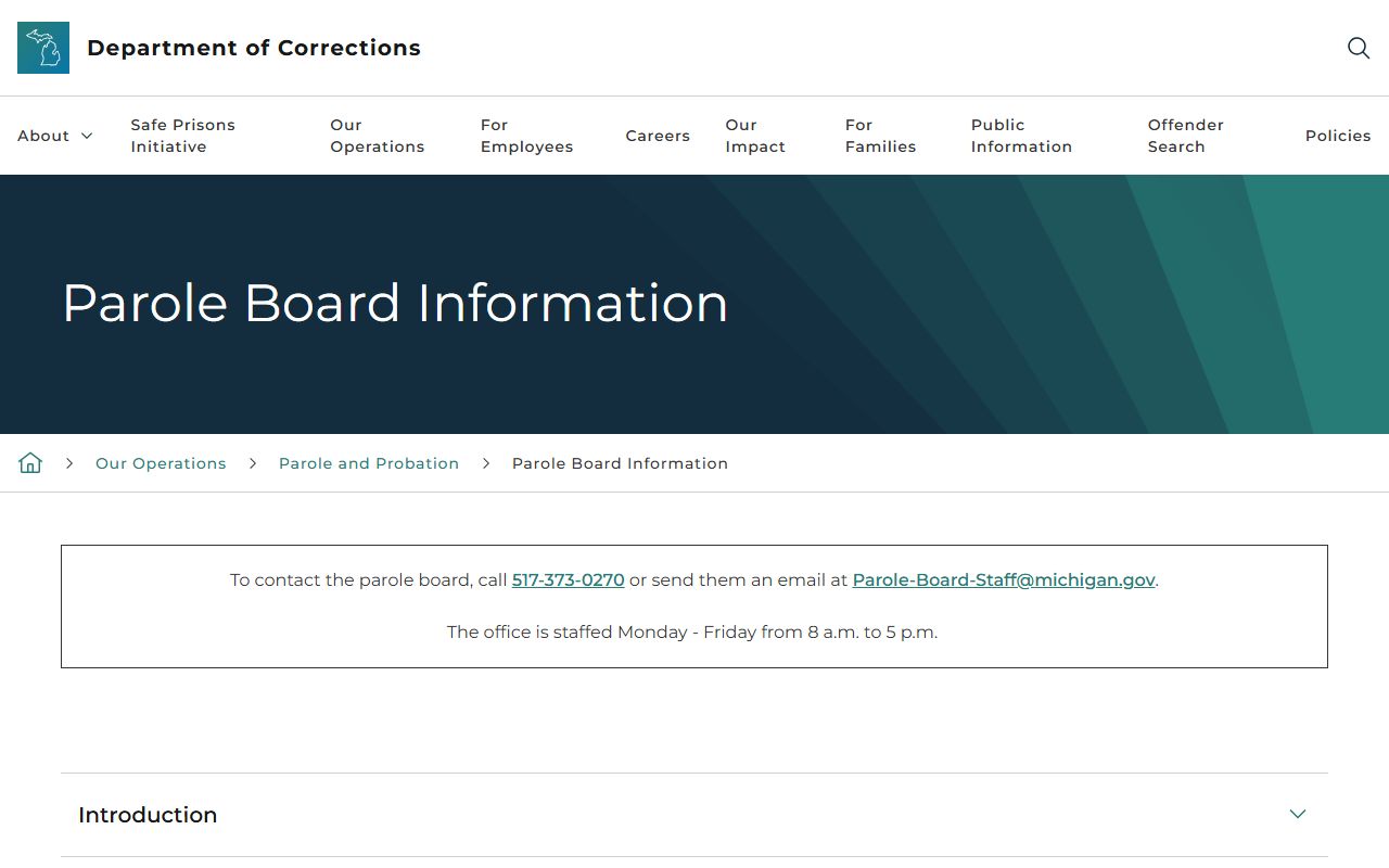 Michigan Parole Board information for MDOC release and parole records