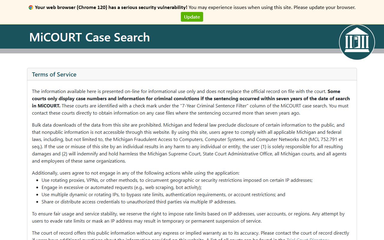 MiCOURT case search for Michigan court records after arrest